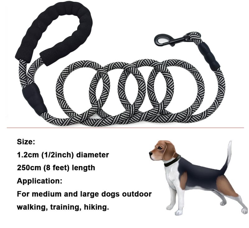MayPaw Heavy Duty Rope Dog Leash, 3/4/5/6/7/8/10/12/15/20 FT Nylon Pet Leash, Soft Padded Handle Thick Lead Leashes for Large Medium Dogs (Black, 1/2" * 8') - Image 5